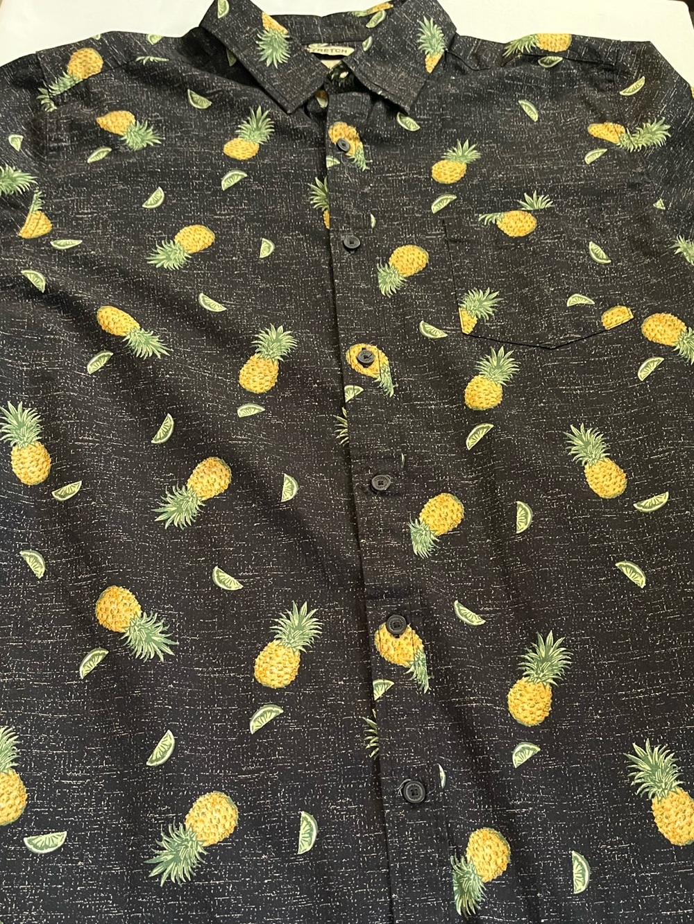 Haggar Black Short-Sleeve Button-Up with Yellow Pineapple Print - Size L